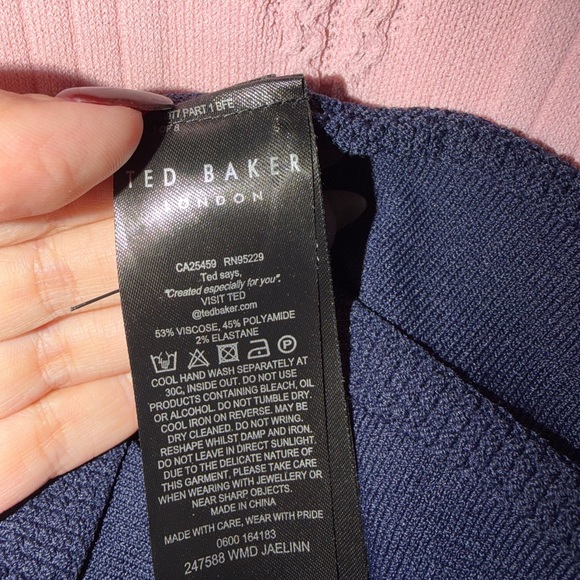 Ted Baker Pink and Navy ribbed Midi Dress - Picture 5 of 5